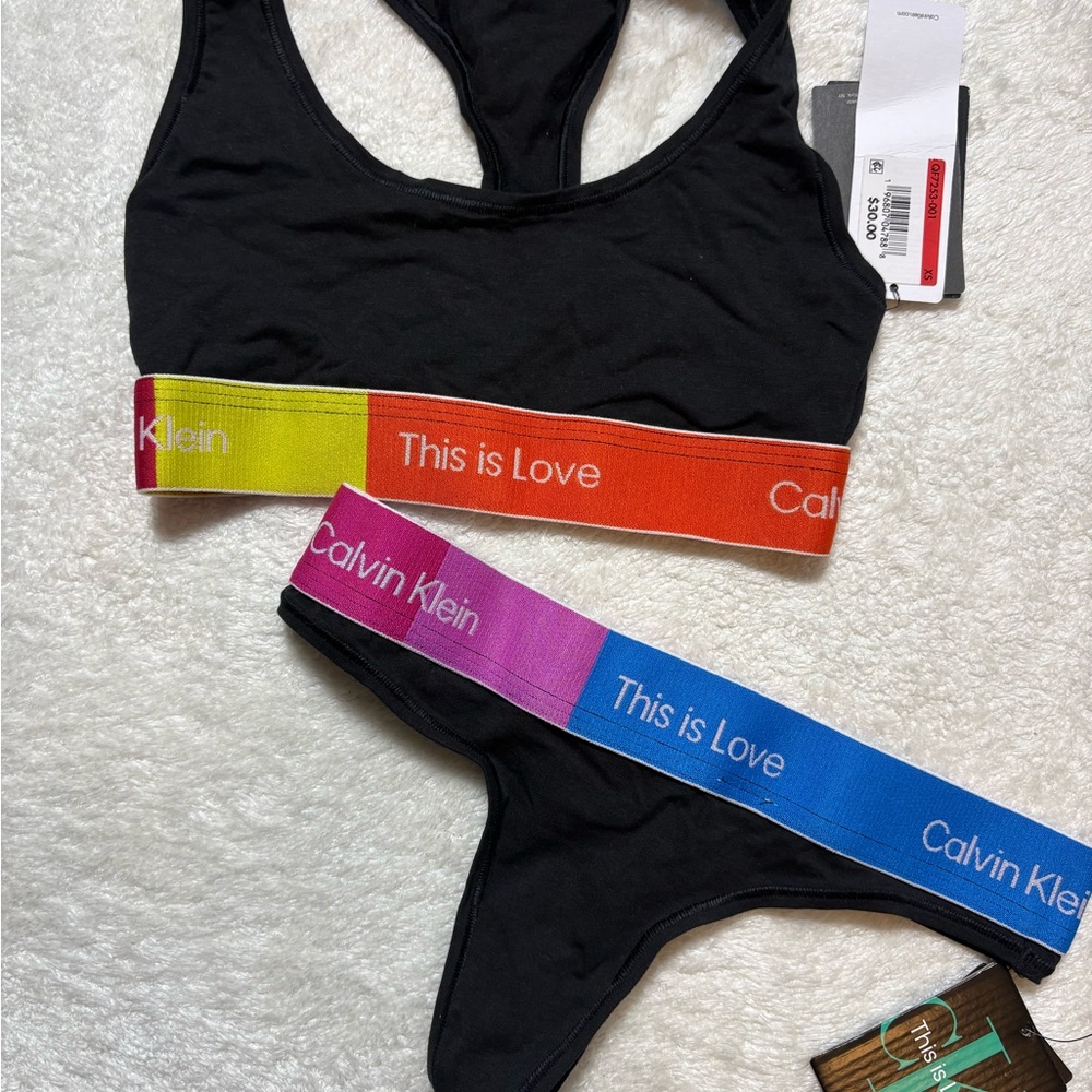Calvin Klein This is Love Black Sports Bra and Thong Set with Vibrant Waistband - Picture 2 of 4